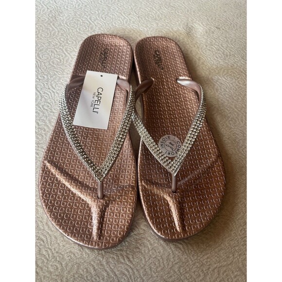 Shoes - NEW Capelli New York Rose Gold Flip Flop Sandals SIZE 11 Sparkle Rhinestone